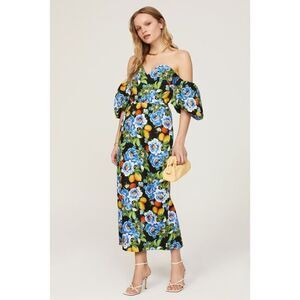 BORGO DE NOR Tati Off Shoulder Peonia Black Cotton Dress